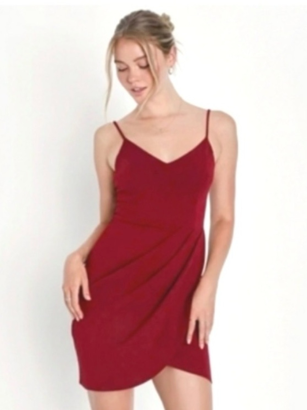 NWT Zalalus Maroon Tulip Hem Spaghetti Strap Dress Size Medium
